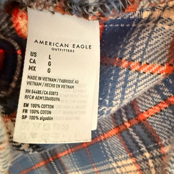 American Eagle Orange/Blue Flannel Shacket in Size Large | Cabincore - Picture 3 of 6